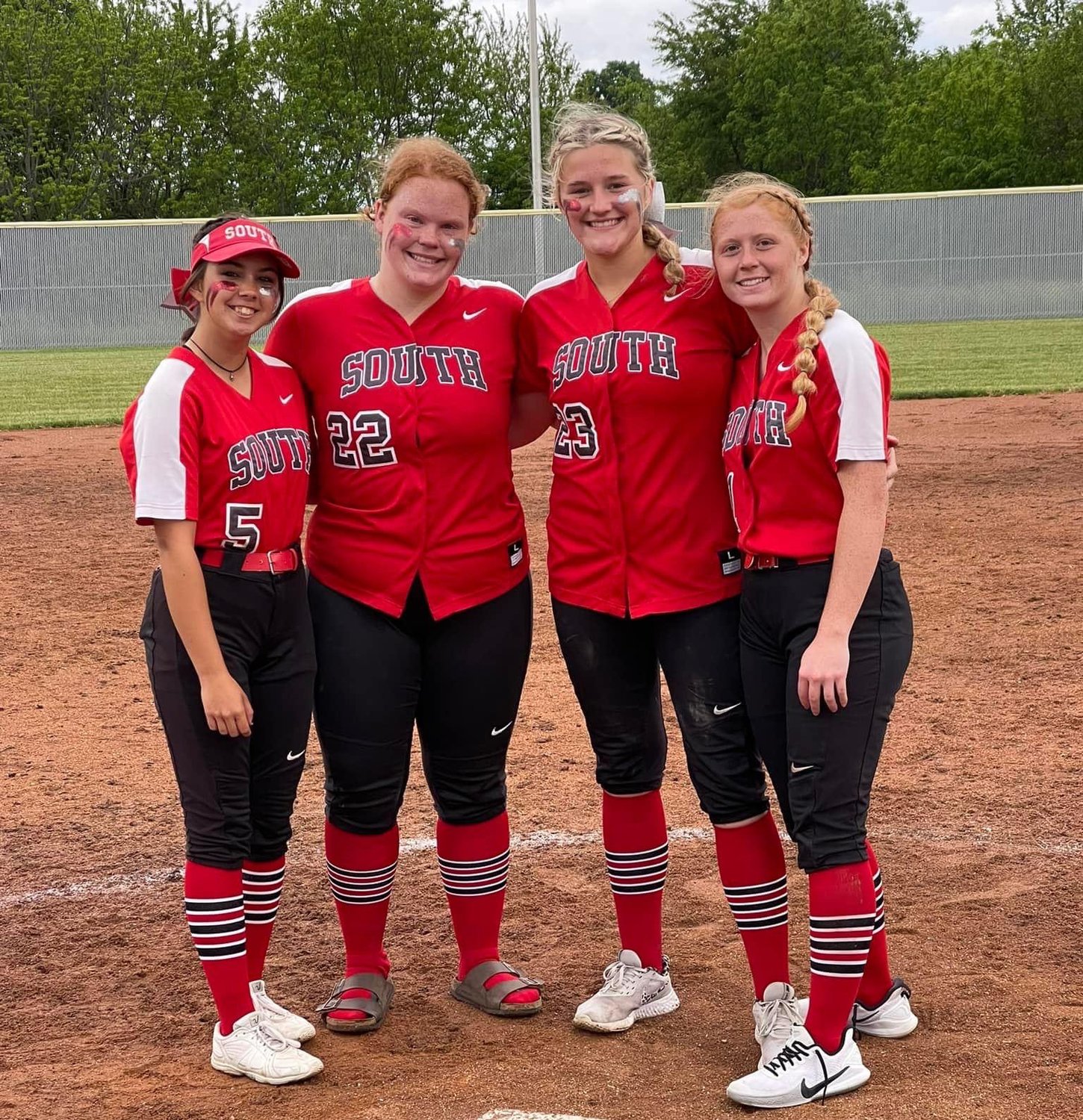 Taylor Grino, Elizabeth Conkright, Macie Shirk, and Hanna Nichols (L-R) are the four seniors that have help lead the Mounties to 16-6 overall record.